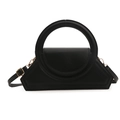 Elegant black geometric small square bag with circular handle and gold hardware - Black