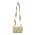 Mini golden quilted chain bag with elegant rhombic pattern and metal lock closure - Gold