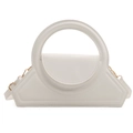 White geometric handbag with circular handle, smooth leather and gold hardware - White