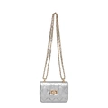 Mini borsa a tracolla trapuntata argento con catena dorata e chiusura a scatto - Argento