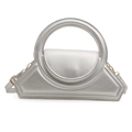 Silver geometric crossbody bag with a large round handle and adjustable strap - Silver