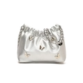 Metallische silberne Beuteltasche mit Schmetterling-Dekor und stylischem Kettenriemen - Silber
