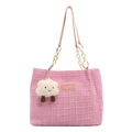 Bolso tote rosa acolchado con cadena dorada y accesorio de nube de peluche - Con Ornamento / Rosa