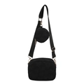 Ensemble sac bandoulière en toile à motif cœur gaufré avec petit porte-monnaie rond noir - Noir