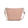 Bolso bucket minimalista rosa con textura de cuero granulado y herrajes plateados - Rosa