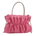 Bolso plisado rosa con asa de strass y correa de cadena plateada para mujer - Rosa