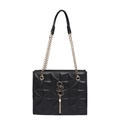 Borsa a tracolla trapuntata nera con catena dorata e nappa decorativa chic - Nero
