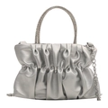 Bolso cubo plisado plateado con asa de strass y correa de cadena metálica - Plateado