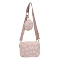 Sac bandoulière rose à motif cœur avec petit porte-monnaie rond et sangle réglable - Rose