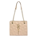 Borsa a tracolla trapuntata beige con catena dorata e nappe decorative eleganti - Cachi