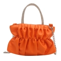 Bolso plisado naranja con asa de pedrería y cadena plateada para mujer - Naranja