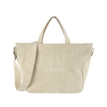 Grande borsa tote in velluto a coste beige con tracolla regolabile e ricamo moda - Cachi
