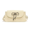 Elegant off-white rectangular crossbody bag with sparkling rhinestone bow embellishment - White