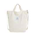 Bolso tote de pana blanco roto con nervaduras verticales y etiqueta de estilo casual - Blanco Roto