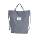 Bolso tote retro de pana gris de gran capacidad con correa ajustable y etiqueta de moda - Gris