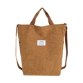 Bolso tote de pana marrón con asas dobles y bolsillos laterales en diseño retro casual - Marrón
