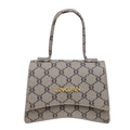 Trapezium schoudertas in licht beige monogram patroon met gouden JINGPIN metalen logo - Grijs