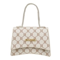 Chique crème en bruine monogram crossbody kleine vierkante tas met gebogen bodem en goud - Beige