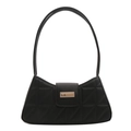 French style black quilted baguette shoulder bag with golden buckle and geometric patterns - Black