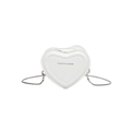 White heart shaped quilted mini crossbody bag with gold fashion lettering and silver chain - White