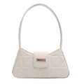 Minimalist cream white quilted hobo bag with gold buckle and modern textured finish - White