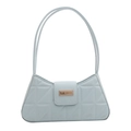 Chic light blue quilted underarm bag with geometric patterns and golden metal clasp - Blue