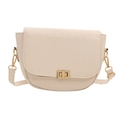 Bolso de montura acolchado beige con cierre de metal dorado y correa estrecha - Blanco