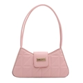 Pink retro baguette shoulder bag with quilted diamond pattern and golden buckle - Pink