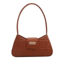 Caramel brown quilted baguette bag with gold metal buckle and sleek shoulder strap - Brown