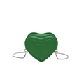 Green heart-shaped crossbody bag in glossy leather with a slim silver chain strap - Green