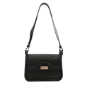 Klassieke zwarte lederen vierkante crossbody tas met elegante gouden sluiting - Zwart