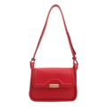 Retro rode schoudertas met elegante gouden draaisluiting en gladde textuur - Rood