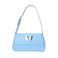 Hellblaue Shopper-Tasche aus Kunstleder mit silberner Schmetterlingsschnalle - Blau