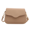 Bolso bandolera beige minimalista para mujer con solapa ondulada y herrajes dorados - Caqui