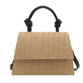 Bolso de paja tejida con asas de nudo de cuero negro y correa de hombro ajustable - Negro