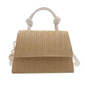 Bolso bandolera de paja con asa anudada blanca y ribete de cuero en acabado natural - Blanco