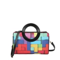 Sac à bandoulière à carreaux colorés avec poignée ronde et motif géométrique - Noir