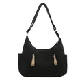 Borsa tote in tela nera capiente con tracolla regolabile e doppie tasche frontali con zip - Nero