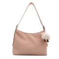 Pink minimalist tote bag with a white cloud plush charm and a long shoulder strap - With Ornament / Pink