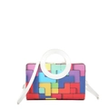 Petit sac carré tendance avec motifs géométriques colorés et poignée circulaire blanche - Blanc