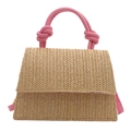 Bolso bandolera minimalista de paja con asas de cuero rosa y detalles tejidos - Rosa