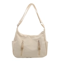 Grande borsa a tracolla giapponese in tela bianco crema con tasche multiuso esterne - Bianco Sporco