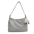 Minimalist grey half-moon tote bag in matte faux leather with cute cloud pendant - Gray