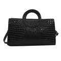Sac à main noir à motif crocodile avec poignée ronde et bandoulière pour femme - Noir