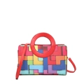 Sac à main chic pour femme avec motifs géométriques colorés et poignées rouges - Rouge