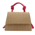 Bolso trapezoidal de paja marrón con asa rosa y diseño de tejido en forma de V - rosa intenso