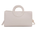 Sac à main blanc à motif crocodile avec poignée circulaire et bandoulière amovible - Blanc