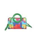 Sac à main coloré à motifs géométriques avec des poignées en cuir vert vif - Vert