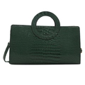 Sac à main vert foncé à motif crocodile avec grande poignée ronde et bandoulière fine - Vert