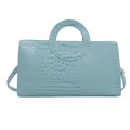 Light blue faux crocodile skin handbag with round handles and a crossbody strap - Blue